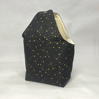 Gold Metallic Stars Black Knot Top Knitting Project Craft Bag