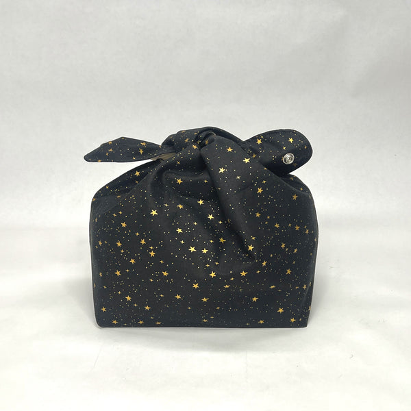 Gold Metallic Stars Black Knot Top Knitting Project Craft Bag