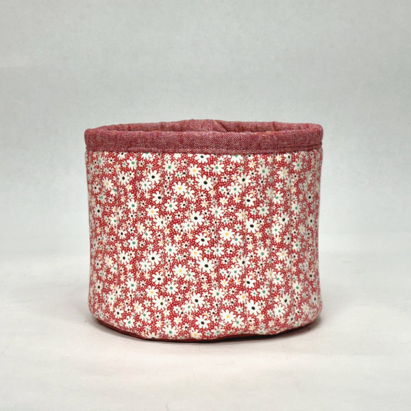 Daisies in Red Fabric Basket Tubby Yarn Bowl