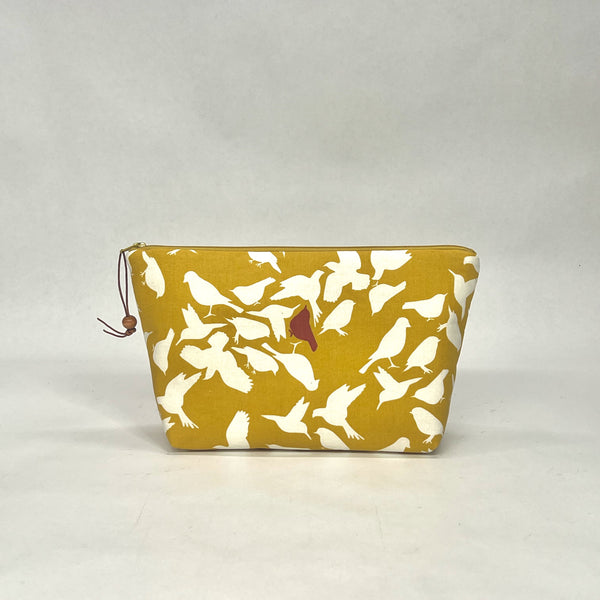 Birds on Gold Small Zipper Pouch Gadget Case Cosmetics Project Bag