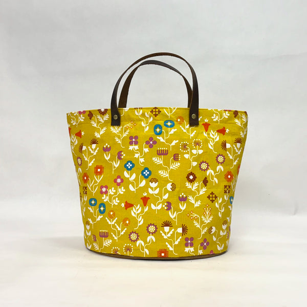 Forget Me Not Yellow Oval Bottom Knitting Craft Tote Bag