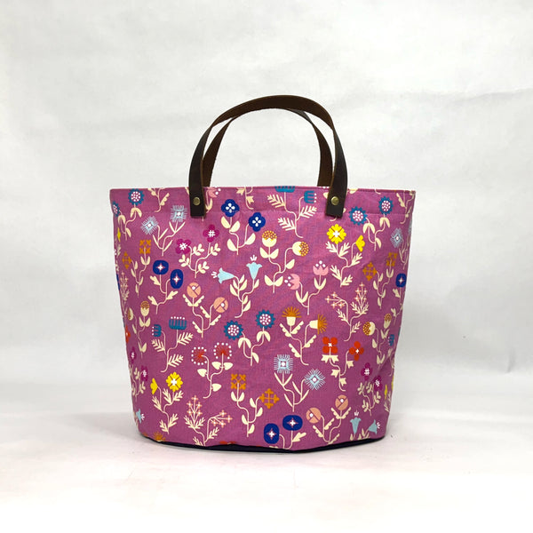 Forget Me Not Pink Oval Bottom Knitting Craft Tote Bag