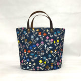 Forget Me Not Navy Oval Bottom Knitting Craft Tote Bag