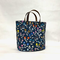 Forget Me Not Navy Oval Bottom Knitting Craft Tote Bag