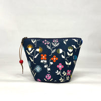 Forget Me Not Navy Round Bottom Small Zipper Pouch
