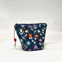 Forget Me Not Navy Round Bottom Small Zipper Pouch