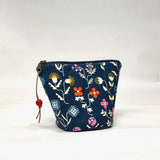 Forget Me Not Navy Round Bottom Small Zipper Pouch