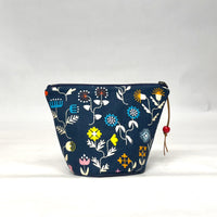 Forget Me Not Navy Round Bottom Small Zipper Pouch