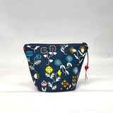 Forget Me Not Navy Round Bottom Small Zipper Pouch