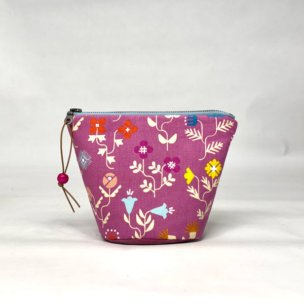 Forget Me Not Pink Small Round Bottom Zipper Notions Gadget Pouch