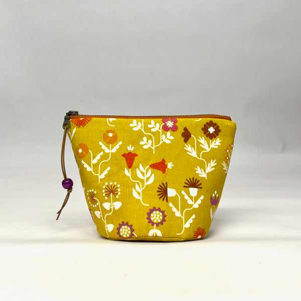 Forget Me Not Yellow Small Round Bottom Zipper Notions Gadget Pouch