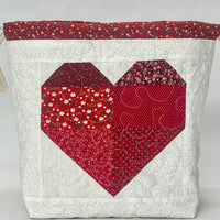 Patchwork Quilted Red Heart Large Drawstring Knitting Project Craft Bag