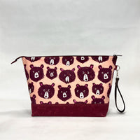 Teddy and the Bears Peach XL Zipper Knitting Project Craft Bag with Detachable Leather Wrist Strap