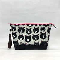 Teddy and the Bears Steel XL Zipper Knitting Project Craft Bag with Detachable Leather Wrist Strap