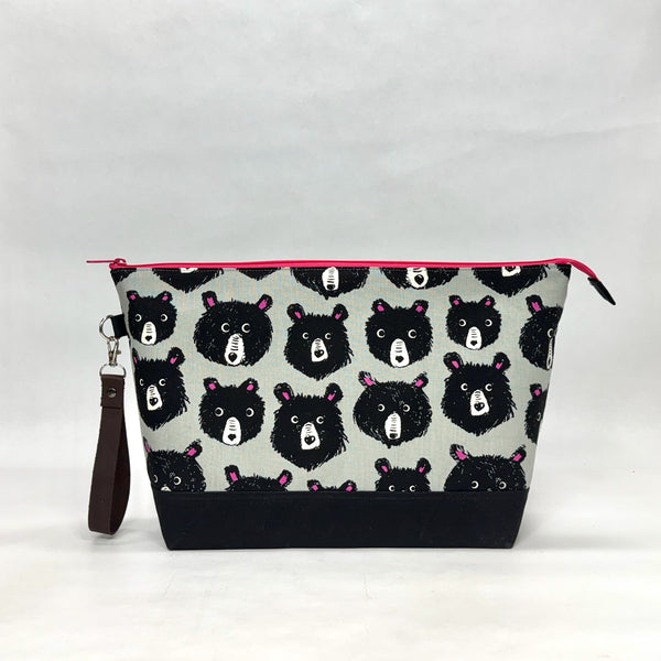 Teddy and the Bears Steel XL Zipper Knitting Project Craft Bag with Detachable Leather Wrist Strap