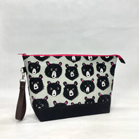 Teddy and the Bears Steel XL Zipper Knitting Project Craft Bag with Detachable Leather Wrist Strap