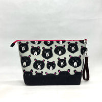 Teddy and the Bears Steel XL Zipper Knitting Project Craft Bag with Detachable Leather Wrist Strap