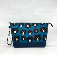 Teddy and the Bears Blue XL Zipper Knitting Project Craft Bag with Detachable Leather Wrist Strap