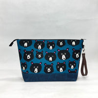 Teddy and the Bears Blue XL Zipper Knitting Project Craft Bag with Detachable Leather Wrist Strap