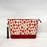 Strawberry Natural XL Zipper Knitting Project Craft Bag with Detachable Leather Wrist Strap