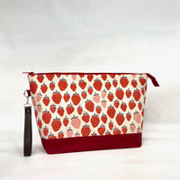 Strawberry Natural XL Zipper Knitting Project Craft Bag with Detachable Leather Wrist Strap