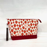 Strawberry Natural XL Zipper Knitting Project Craft Bag with Detachable Leather Wrist Strap