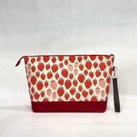 Strawberry Natural XL Zipper Knitting Project Craft Bag with Detachable Leather Wrist Strap
