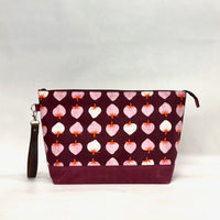 Strawberry Plum XL Zipper Knitting Project Craft Bag with Detachable Leather Wrist Strap