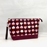 Strawberry Plum XL Zipper Knitting Project Craft Bag with Detachable Leather Wrist Strap