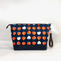 Strawberry Navy XL Zipper Knitting Project Craft Bag with Detachable Leather Wrist Strap
