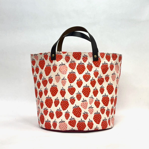 Strawberry Natural Oval Bottom Knitting Craft Tote Bag