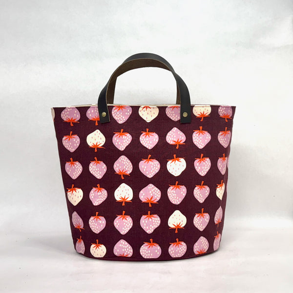 Strawberry Plum Oval Bottom Knitting Craft Tote Bag