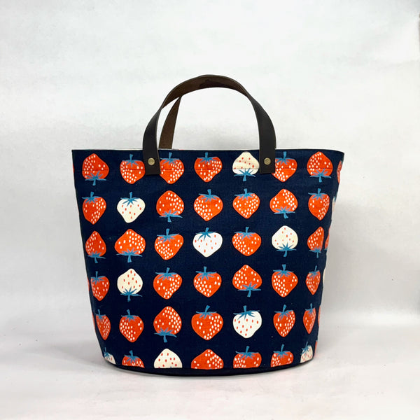 Strawberry Navy Oval Bottom Knitting Craft Tote Bag