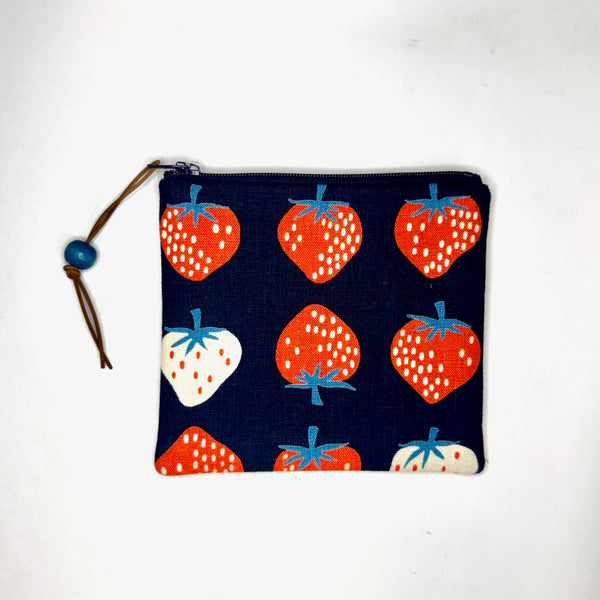 Strawberry Navy Zipper Pouch / Coin Purse / Gadget / Cosmetic Bag