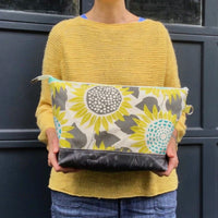Scandi Blooms XL Zipper Knitting Project Craft Bag with Detachable Leather Wrist Strap