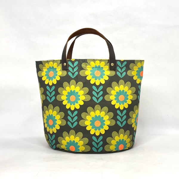 Retro Dahlia Oval Bottom Knitting Craft Tote Bag