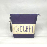 CROCHET Purple Tall XL Zipper Knitting Project Craft Bag with Detachable Wrist Strap