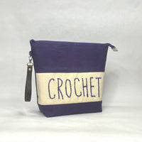 CROCHET Purple Tall XL Zipper Knitting Project Craft Bag with Detachable Wrist Strap