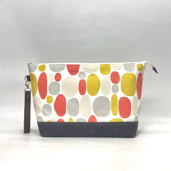 Oval Dots XL Zipper Knitting Project Craft Bag with Detachable Leather Wrist Strap