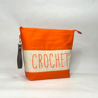 CROCHET Orange Canvas Tall XL Zipper Knitting Project Craft Bag with Detachable Wrist Strap