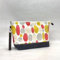 Oval Dots XL Zipper Knitting Project Craft Bag with Detachable Leather Wrist Strap
