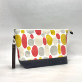 Oval Dots XL Zipper Knitting Project Craft Bag with Detachable Leather Wrist Strap