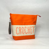 CROCHET Orange Canvas Tall XL Zipper Knitting Project Craft Bag with Detachable Wrist Strap