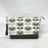 Scandi Blooms XL Zipper Knitting Project Craft Bag with Detachable Leather Wrist Strap