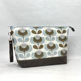 Scandi Blooms XL Zipper Knitting Project Craft Bag with Detachable Leather Wrist Strap