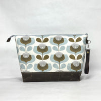 Scandi Blooms XL Zipper Knitting Project Craft Bag with Detachable Leather Wrist Strap