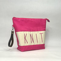 KNIT Hot Pink Tall XL Zipper Knitting Project Craft Bag with Detachable Wrist Strap