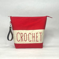 CROCHET Red Tall XL Zipper Knitting Project Craft Bag with Detachable Wrist Strap