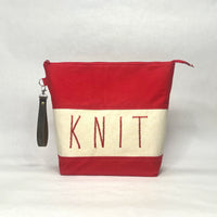 KNIT Red Tall XL Zipper Knitting Project Craft Bag with Detachable Wrist Strap