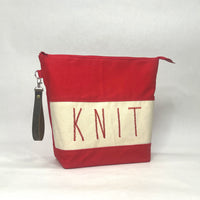 KNIT Red Tall XL Zipper Knitting Project Craft Bag with Detachable Wrist Strap